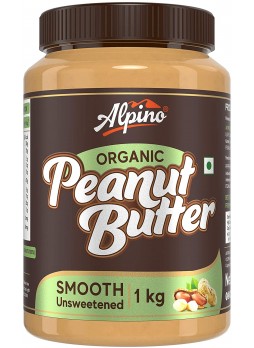 Alpino Organic Natural Peanut Butter Smooth 1 KG | Unsweetened | Made with 100% Roasted Organic Peanuts | 30% Protein | No Added Sugar | No Added Salt | No Hydrogenated Oils | Non GMO | Gluten Free | Vegan